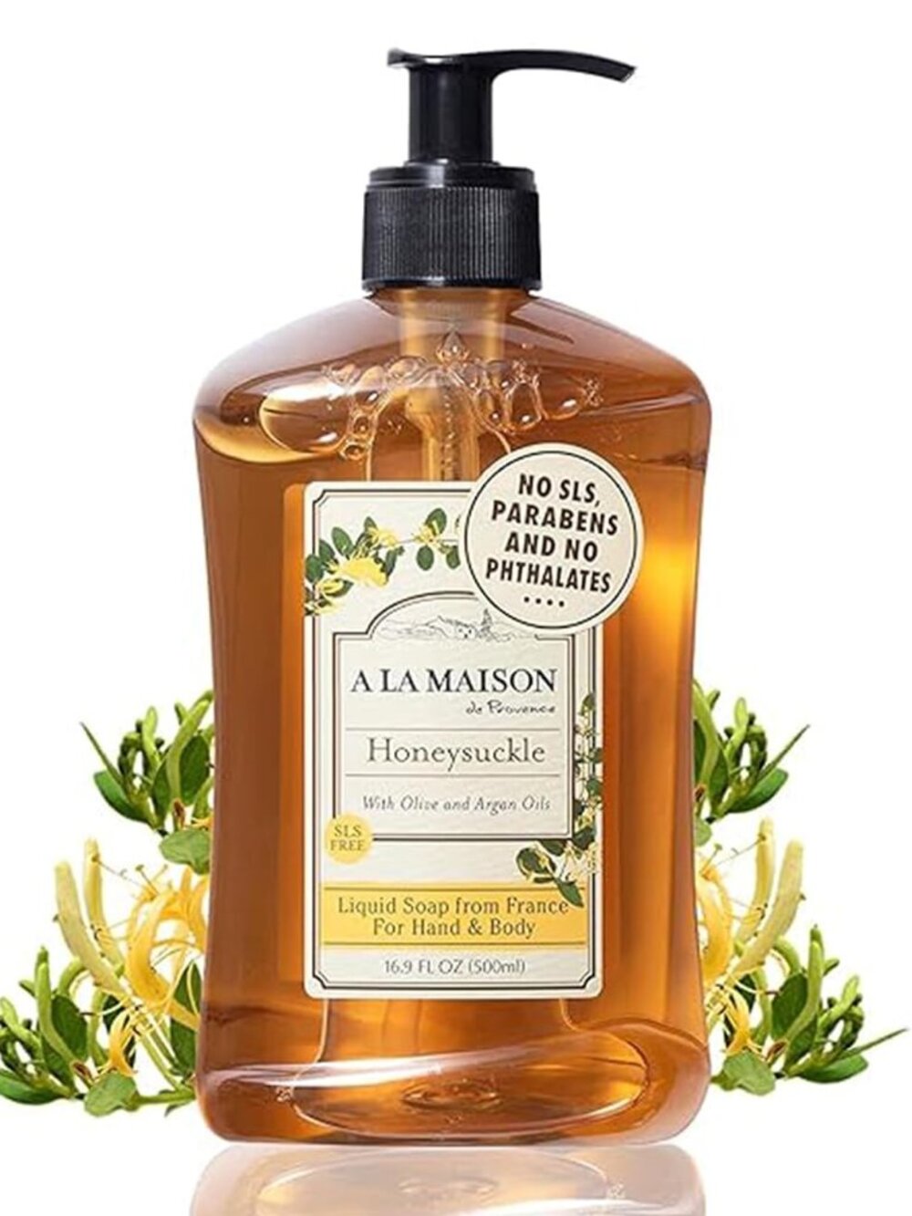 A La Maison Honeysuckle Liquid Hand Soap 16.9 oz French Milled Natural Vegan NWT